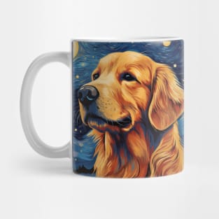 Golden Retriever Painted in Starry Night Style Mug